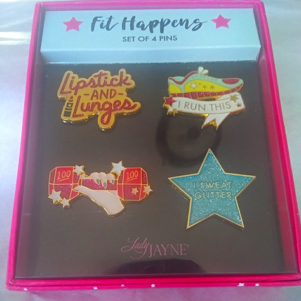 Lady Jayne Fit Happens Pins Set/4-Boxed Set -NWOT